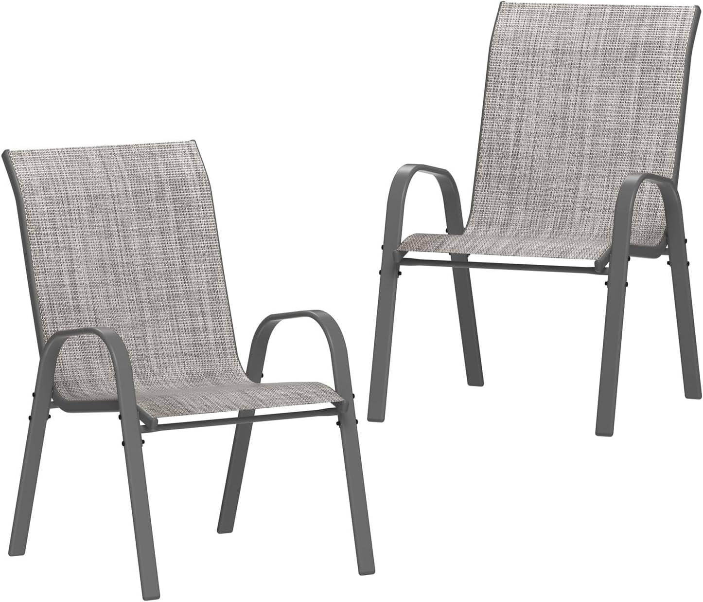 Set of 2 Gray Steel Frame Outdoor Dining Chairs