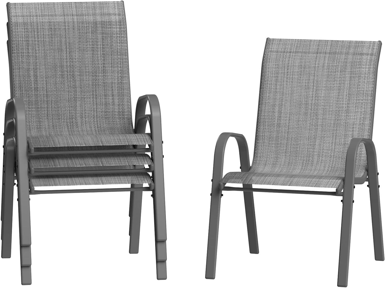 Gray Stackable Steel Frame Outdoor Dining Armchairs, Set of 4