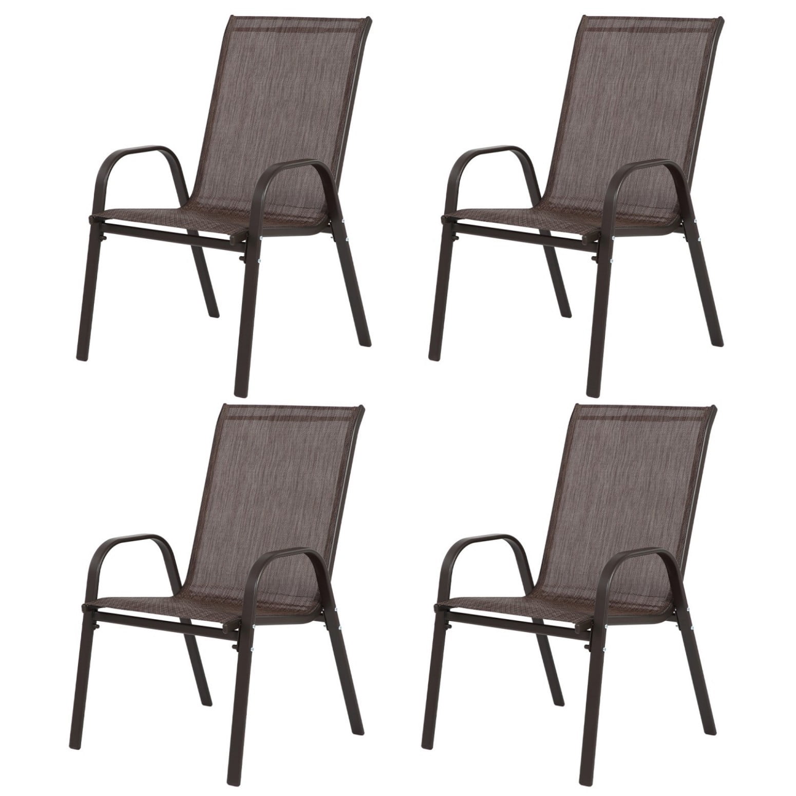 Patio Chairs Set of 4, Outdoor Camping Chairs with Breathable Textilene Fabric, Steel Frame Armchairs for Garden, Pool, Beach & Yard, Brown