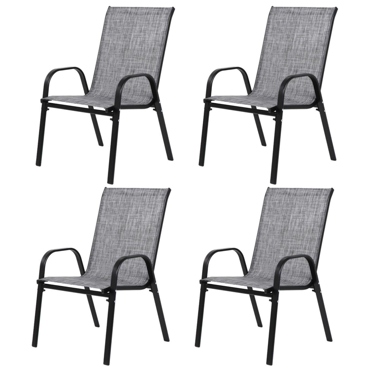 Patio Chairs Set of 4, Outdoor Camping Chairs with Breathable Textilene Fabric, Steel Frame Armchairs for Garden, Pool, Beach & Yard, Grey