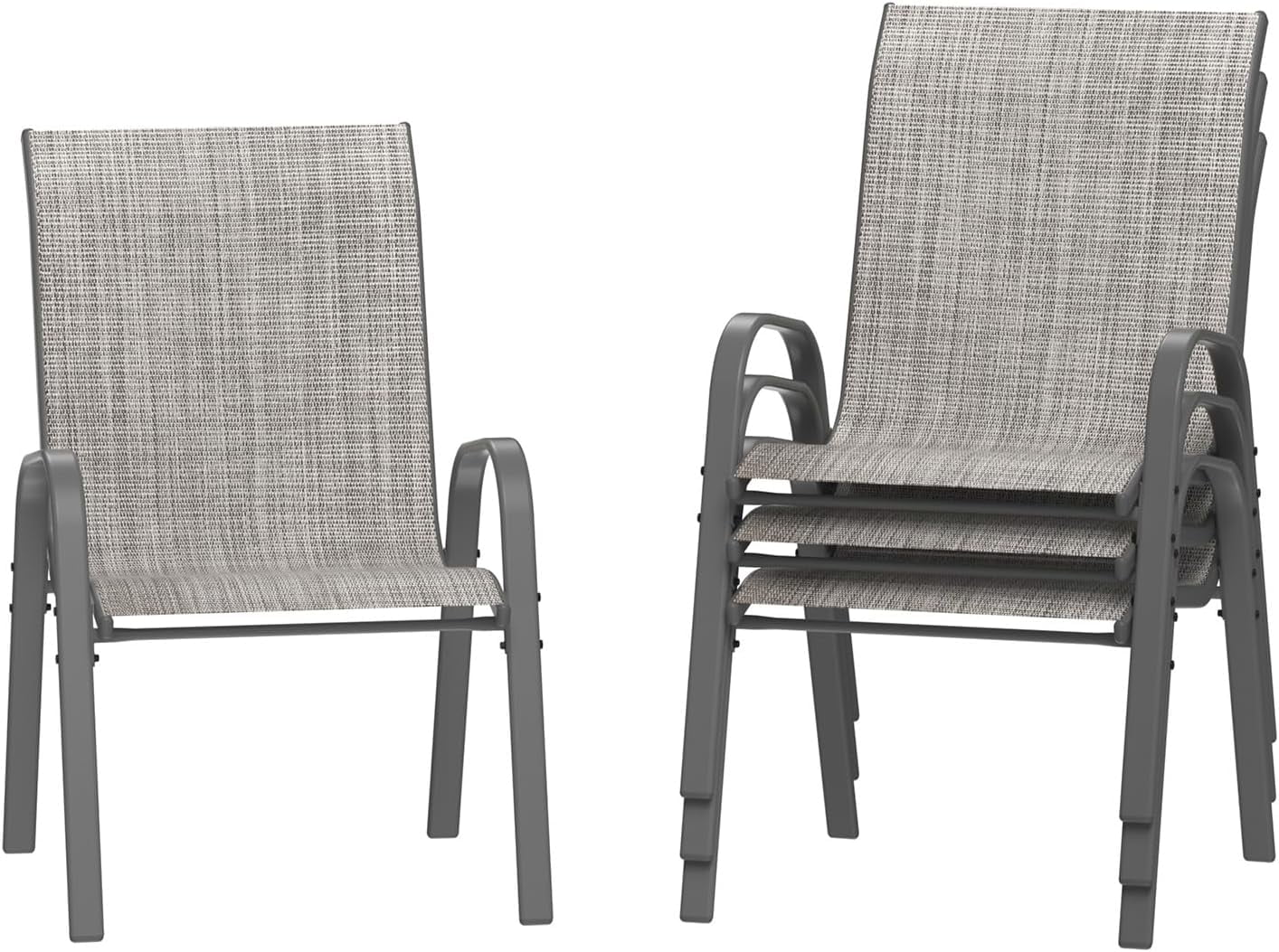 Gray Stackable Steel Frame Outdoor Dining Armchairs, Set of 4