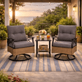 thumbnail image 1 of Patio Furniture Set, 3 Pieces Outdoor Swivel Rocker Chairs Set of 2, Rattan Wicker Conversation Set with 2 Rocking Swivel Chairs & Side Table, 360° Rotation Deep Seating for Porch Backyard Deck, 1 of 9