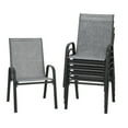 Stackable Patio Chairs, Set of 6, Lawn Outdoor Dining, Gray Polyester