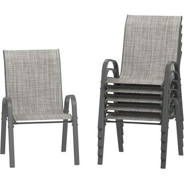Patio Chairs Set of 6, Outdoor Stackable Dining Chairs for All Weather, Breathable Garden Outdoor Furniture for Backyard Deck, Light Grey