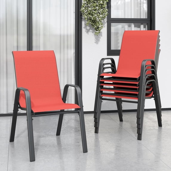 Patio Chairs Set of 6, Stackable Outdoor Dining Chairs for All Weather Textilene Fabric & Metal Frame, Outdoor Chairs Set for Backyard Deck Garden