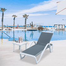 Patio Chaise Lounge Adjustable Aluminum Pool Lounge Chairs with Arm All Weather Pool Chairs for Outside,in-Pool,Lawn by domi outdoor living (Gray Lounge W/Table)