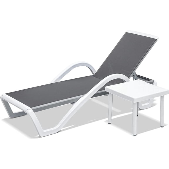 Patio Chaise Lounge Adjustable Aluminum Pool Lounge Chairs with Arm All Weather Pool Chairs for Outside, in-Pool, Lawn (Gray, 1 Lounge Chair&1 Plastic Table) 09676