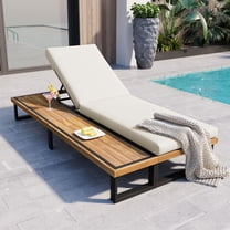 Patio Chaise Lounge Chair, 77'' Long Outdoor Chaise Lounge Chair with 5-Position Adjustable Backrest, Recliner with Cushion and Wood Side Table for Poolside, Garden, and Backyard