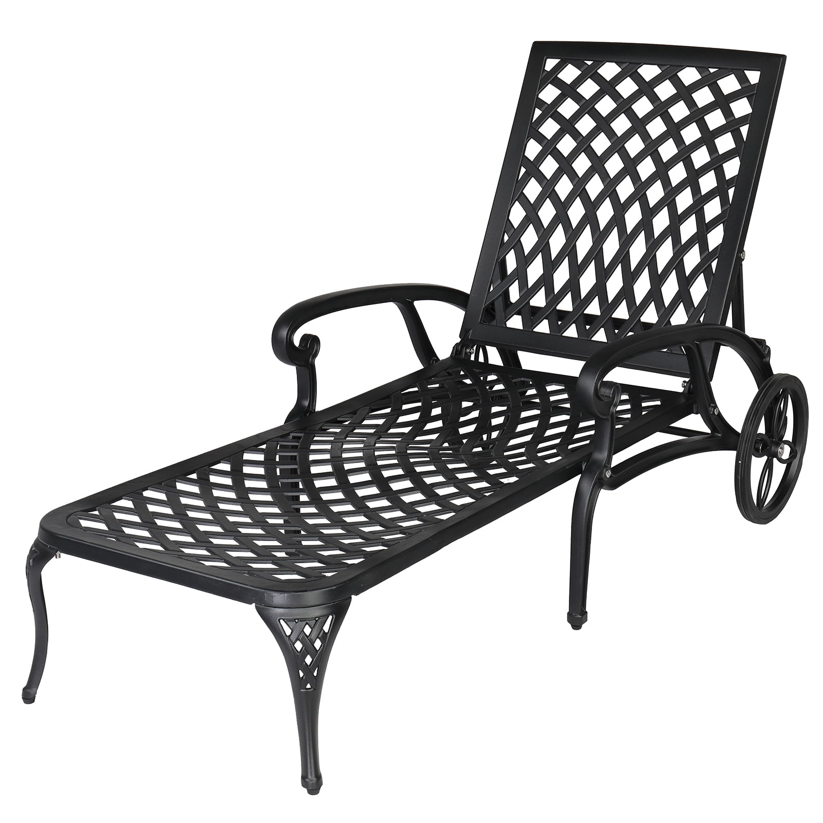 Black Cast Aluminum Adjustable Outdoor Chaise Lounge with Arms