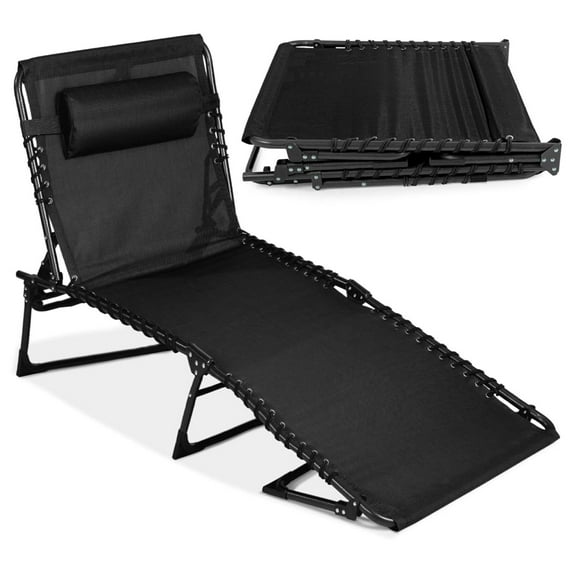 Patio Chaise Lounge Chair, Outdoor Portable Folding in-Pool Recliner for Lawn, Backyard, Beach w/ 8 Adjustable Positions, Carrying Handles, 300lb Weight Capacity - Black