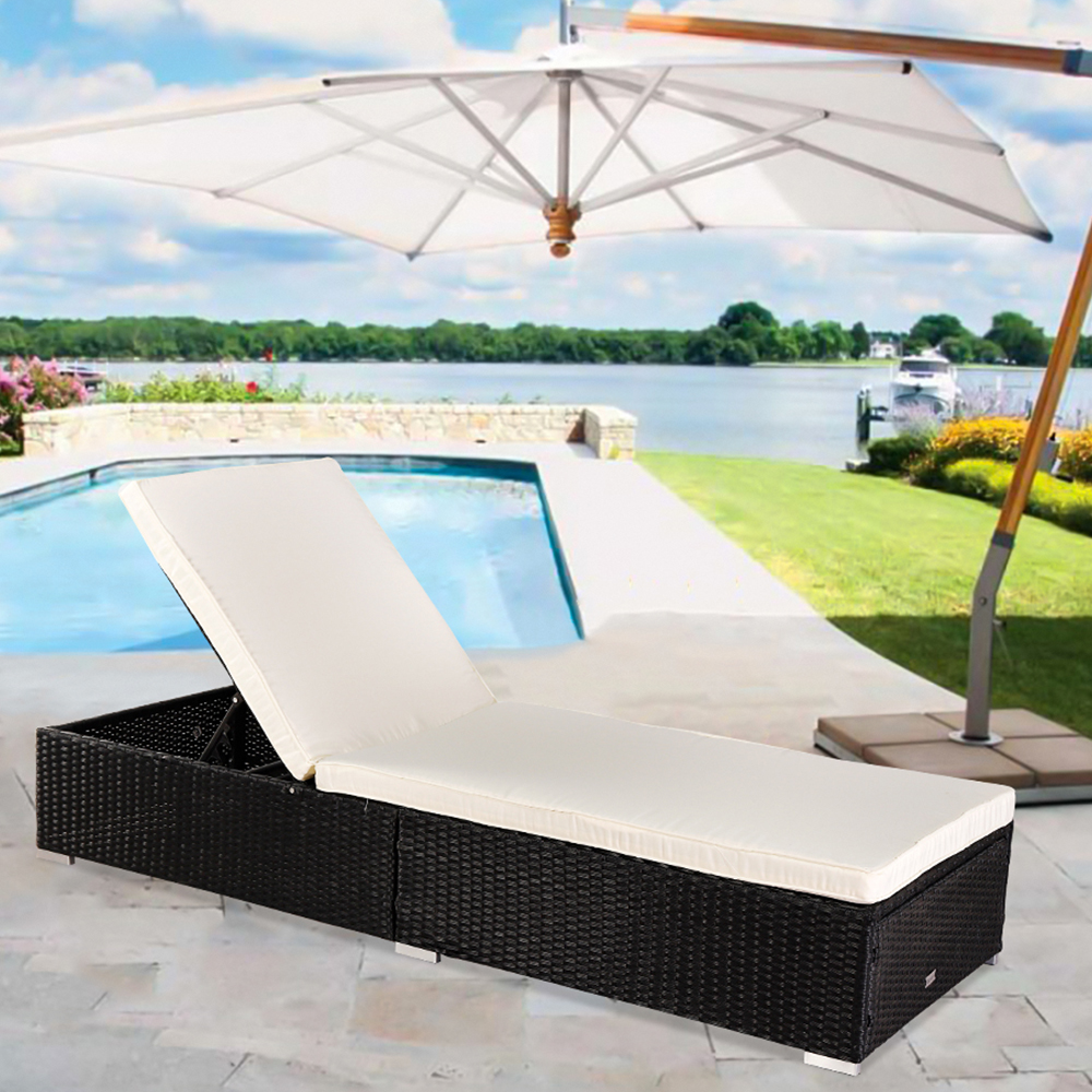 Patio Chaise Lounge Chair, Rattan Wicker Folding Chaise Lounge, All-Weather Sun Chaise Lounge Furniture, Pool Furniture Sunbed with Cushion, Tanning Lounge Chair with 5 Adjustable Positions - image 1 of 8
