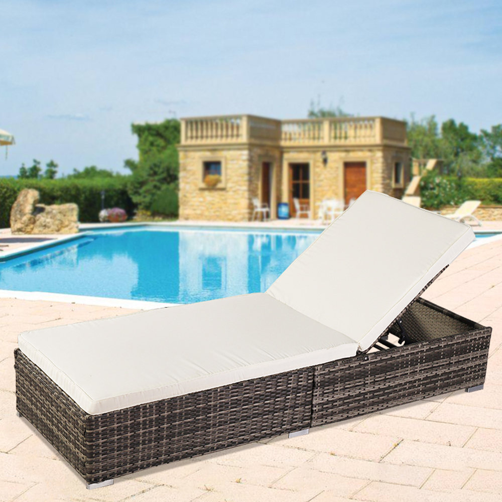 Patio Chaise Lounge Chair, Rattan Wicker Chaise Lounge, All-Weather Sun Chaise Lounge Furniture, Pool Furniture Foldable Sunbed with Removable Cushion and Bolster Pillow - image 1 of 9