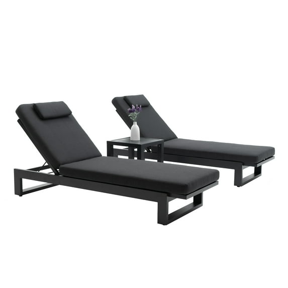 Patio Chaise Lounge Chair Set of 3 Outdoor 5 Adjustable Position Recliner with Side Table,Dark Grey