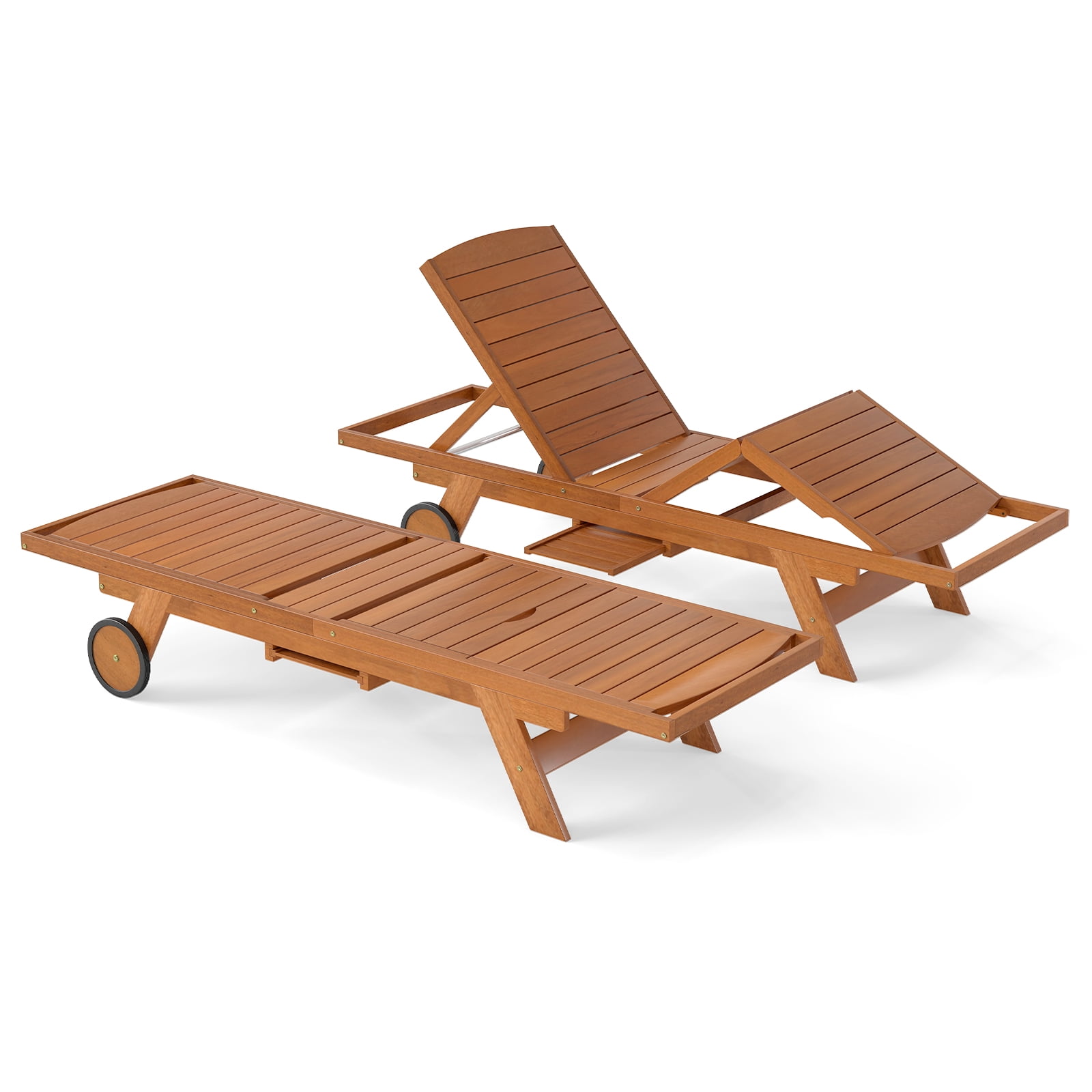 Patio Chaise Lounge Chair with Wheels and Adjustable Backrest, Outdoor