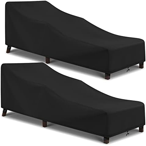 Patio Chaise Lounge Cover Water Resistant, 2 Pack of Pool Lounge Chair Covers for Outside Stackable Cushions and Outdoor Furniture, 80" x 30" x 26" H, Black