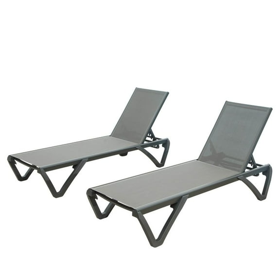 Patio Chaise Lounge Outdoor Aluminum Chair with Adjustable Backrest, Poolside Sunbathing Chair (Set of 2)