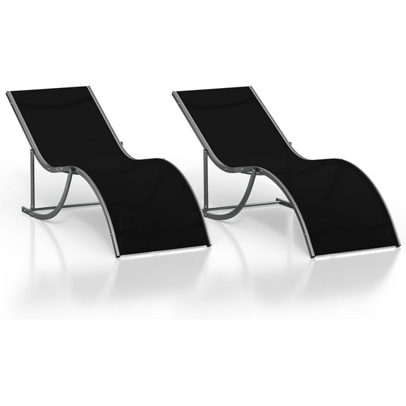 Patio Chaise Lounge Outdoor Set of 2 with S-Shaped Ergonomics, Quick-Dry Textilene Fabric, Aluminum Pool Chaise Lounges for Pool, Garden, Beach, and Backyard - All-Weather Design, Black.