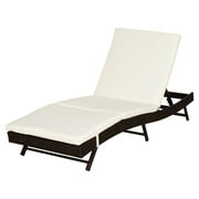 Patio Chaise Lounge, Pool Chair with 5 Position Adjustable Backrest & Cushion, Outdoor PE Rattan Wicker Sun Tanning Seat, 78.75 x 28 x 35, Coffee