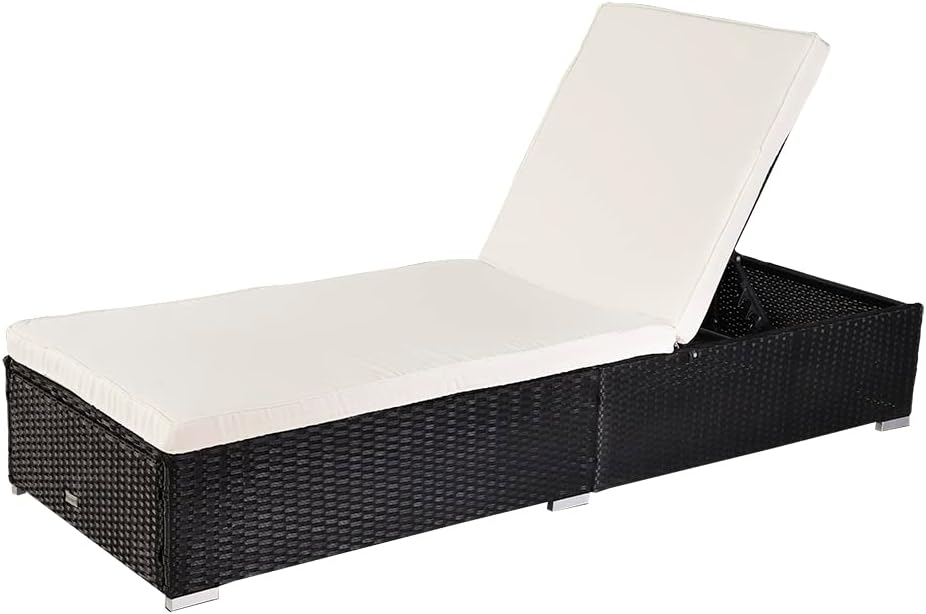 Patio Chaise Lounge Reclining Chair Wicker Rattan Poolside Chaise