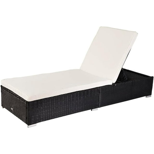 Patio Chaise Lounge Reclining Chair Wicker Rattan Poolside Chaise Lounge Chair Outdoor Leisure