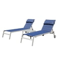 thumbnail image 1 of 3PCS Patio Chaise Lounge Chair Sets with Side Table, Textilene Reclining Chair w/ Adjustable Backrest, 2 Wheels and Aluminum Frame, Outdoor Recliners for Poolside Beach Balcony (Navy Blue), 1 of 6