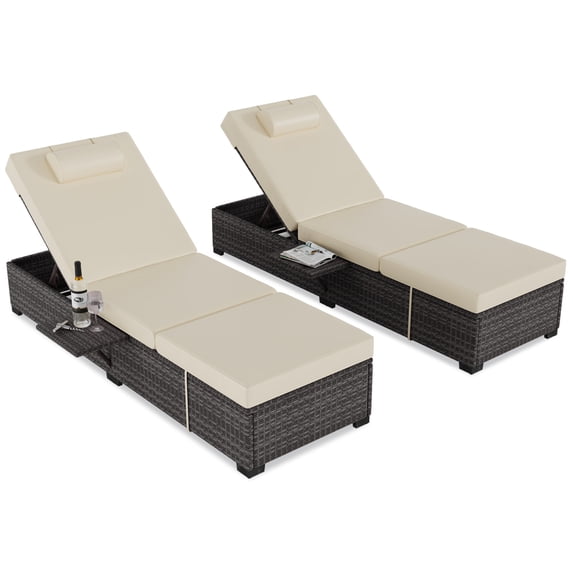 Patio Chaise Lounge Set Of 2,Outdoor Rattan Lounge Chair with 5-Level Backrest&Removable Cushion,Sun Lounger for Poolside Backyard Deck