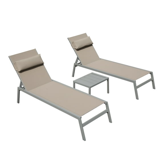 Patio Chaise Lounge Set of 3, Aluminum Pool Lounge Chairs with Side Table, Outdoor Adjustable Recliner All Weather for Poolside, Beach, Yard, Balcony