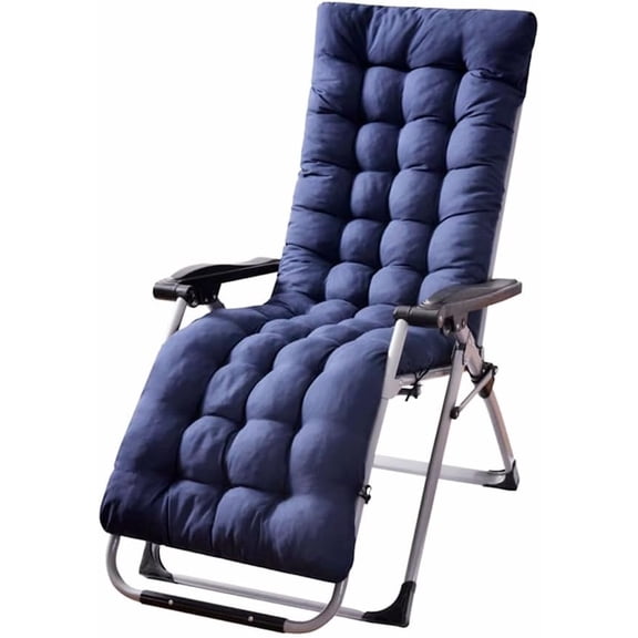 Patio Chaise Lounger Cushion， Rocking Chair Sofa Cushion with 6 Ties， Thick Padded Swing Bench Cushion， Zero Gravity Chair Cushion61x19x3in (Navy Blue)