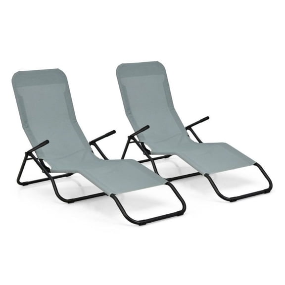 Patio Chaise Lounges 2-Piece Rocking Outdoor Loungers Steel Frame Folding Stackable Sunbed Light Green