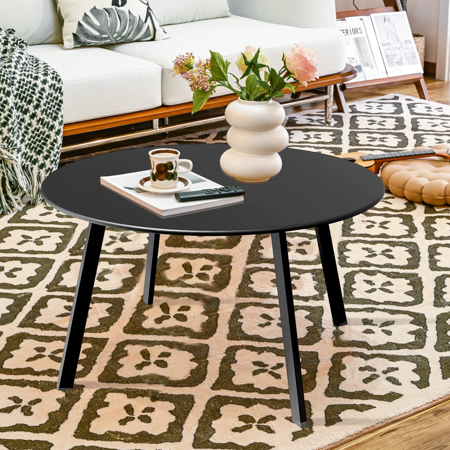 Zanzio Patio Coffee Table,15.8" Height Round Steel,27.5" Length End