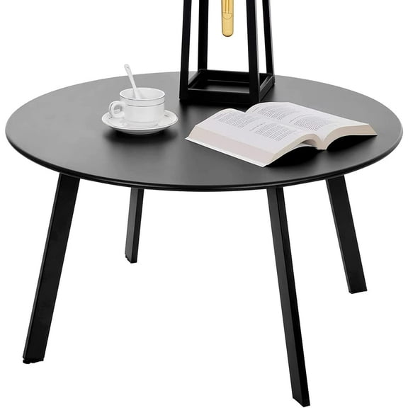 Outdoor Side Table, Outdoor/Indoor Metal Steel Patio Coffee Table, Round Weather Resistant Anti-Rust (Black)