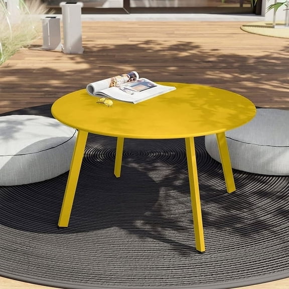 Patio Coffee Table, Round Patio Side Table, Coffee Table, Modern, Stylish, Living Room, Outdoor, Home Decor, Versatile, Yellow