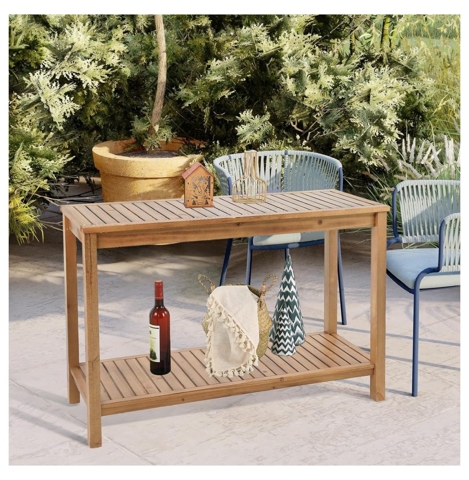 Patio Console Table 2 Shelf - 45'' Outdoor Rectangular Console Table ...