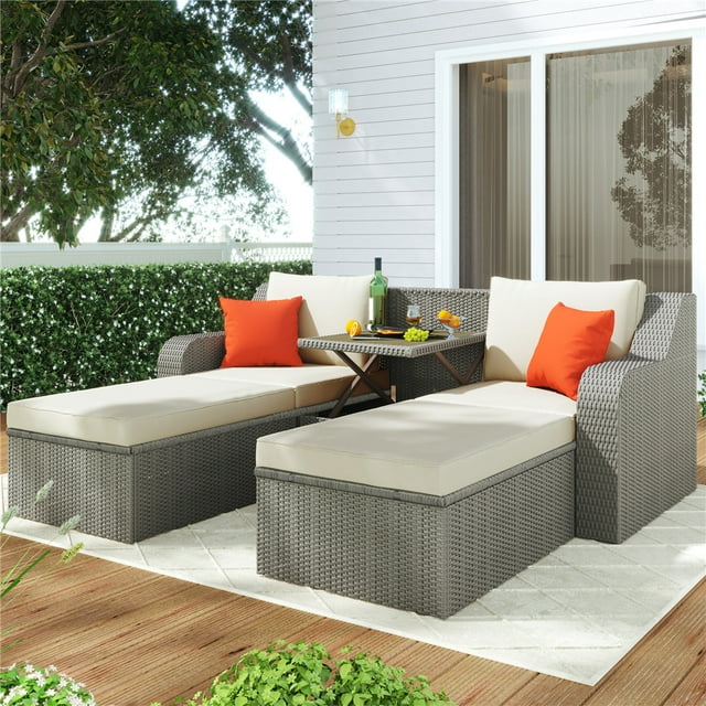 Patio Conversation Set, 5 Piece Outdoor Patio Furniture Sets, with 2 Armchairs, 2 Ottomans, Coffee Table, Patio Sectional Sofa Set with Cushions for Backyard, Porch, Garden, Poolside, LLL1438