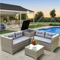 thumbnail image 1 of Patio Conversation Sets for Backyard, 4 Pieces Outdoor Wicker Patio Furniture Set with Seat Cushions & Tempered Glass Dining Table, Wicker Sofa Sets for Porch Poolside Backyard Garden, S13097, 1 of 7