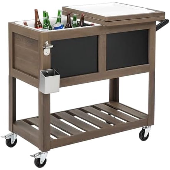 Patio Cooler80 QT Rolling Patio Cooler with Bottle Opener and ShelfStanding Ice Chest with Blackboard for Gathering and Vending, Taupe Brown$$Garden & Patio
