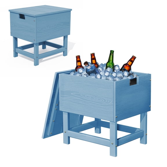 Patio Cooler Table, Built-in 2-Gallon Ice Bucket, Detachable Lid