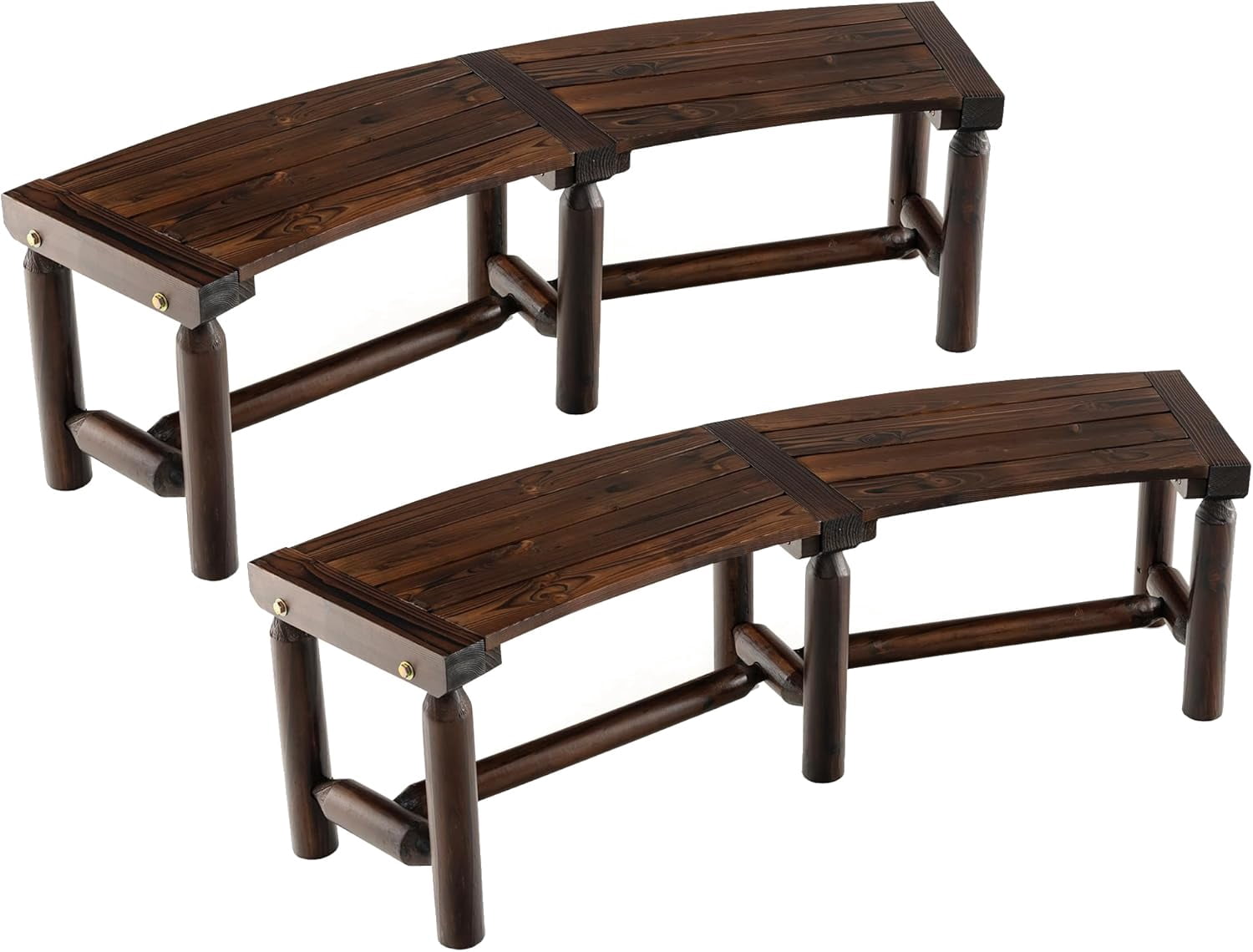 Patio Curved Bench Set of 2, Carbonized Wood Dining Bench, Spacious ...