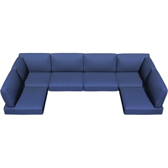 Patio Cushions for Outdoor Furniture,Water-Resistant Outdoor Cushions for 6 Seat Outdoor Sectinal,25.3"×25.3" Deep Seat Sofa Cushions, 14-Piece Outdoor Couch Cushions,Deep Blue