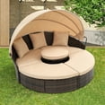 thumbnail image 1 of Patio Sectional Daybed, Outdoor Wicker Furniture Set with Retractable Canopy, Sectional Sofa Set w/Height Adjustable Table & Cushions for Patio Deck Poolside Garden Backyard, 1 of 8
