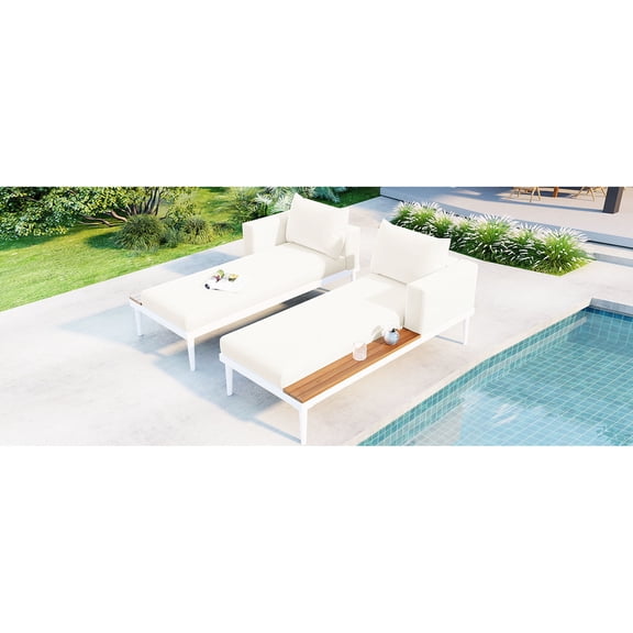 Patio Daybed Set | Converts for Different Configurations | Acacia Wood Topped Side Design | Sturdy Iron Leg Supports