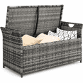 thumbnail image 1 of Patio Deck Box, Wicker Outdoor Storage Bench w/Cushion, PE Rattan Patio Storage Furniture with Iron Frame, Cushioned Storage Footstool for Indoor, 1 of 11