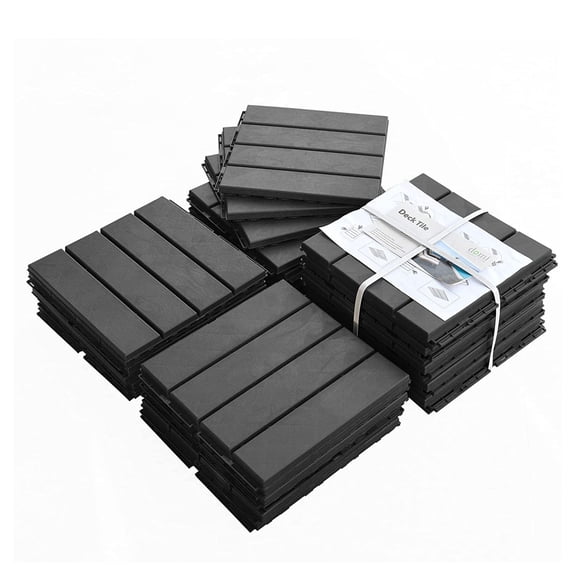 Patio Deck Tiles 12x12, Interlocking Outdoor Flooring, Composite Decking Squares for Balcony, Porch, Backyard - Dark Grey, 44 Pack