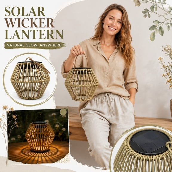 Patio Decor Light, Pendant Lighting, Hanging Lamp Shade, Rattan Lamp, Boho Woven Rattan Solar Camping Lantern for Backyard Garden Patio Landscape Decor, 5X5X5 in Easy to Hang