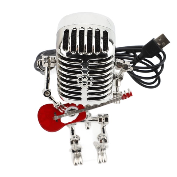 Patio Decor Microphone Robot Lamp, Guitar Robot Table Lamp for Bedroom Red