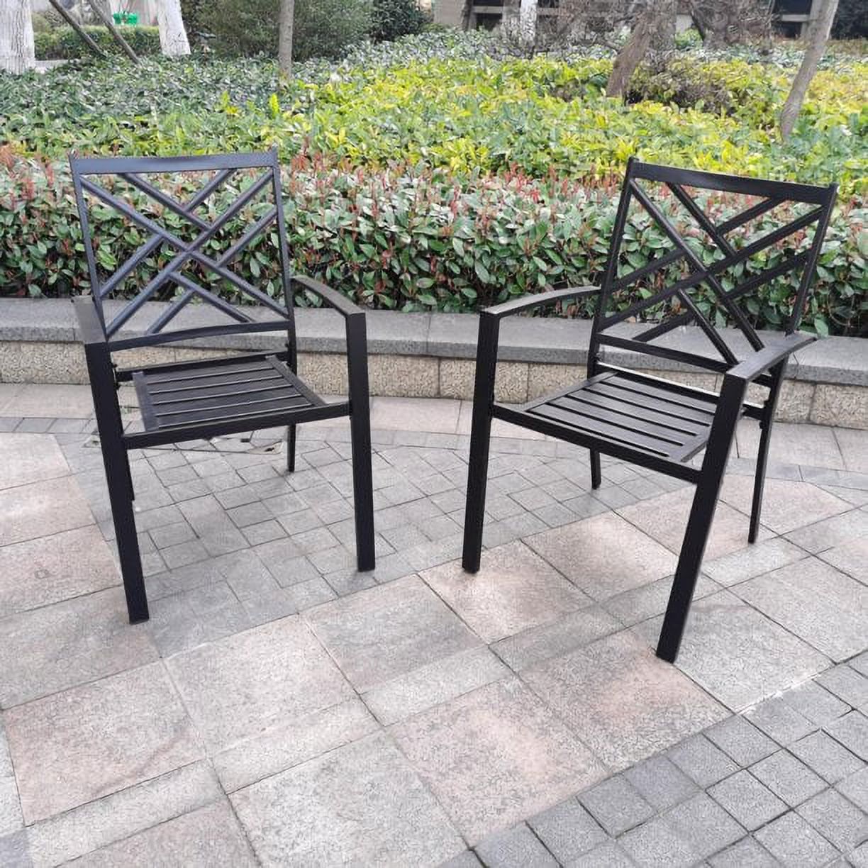 Patio Dining Chair,Bigroof Stacking Outdoor Arm Chairs Powder-coated Steel Frame for Indoor Outdoor, 2 Pack - Black