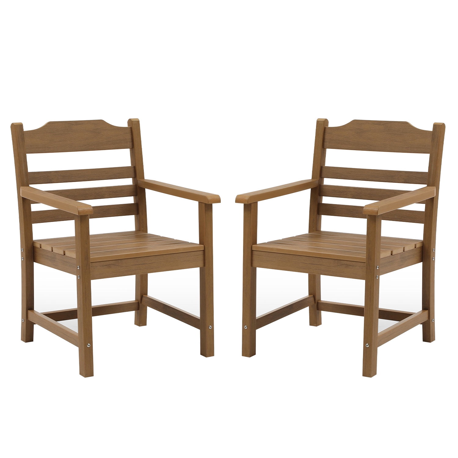 Patio Dining Chair with Arms Set of 2 with Imitation Wood Grain Texture Chair for Deck Pool Backyard, Teak