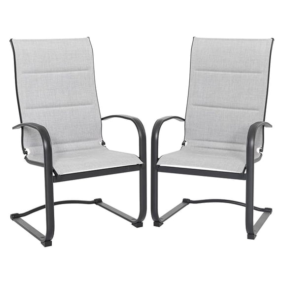 Patio Dining Chairs Set of 2, All-Weather Padded Textilene Chairs with Spring and High Back, Breathable Outdoor Dining Chairs for Backyard Lawn Deck, Gray
