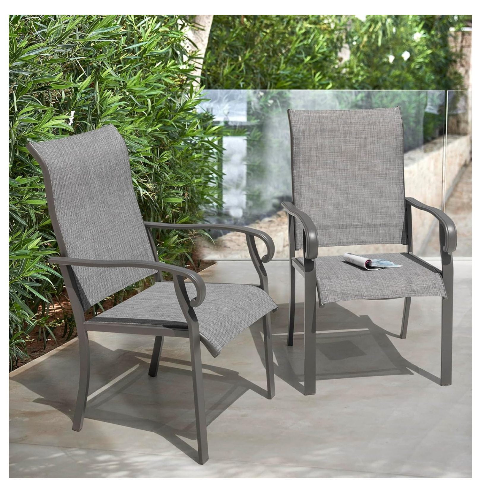 Patio Dining Chairs Set of 2, All Weather Textilene Patio Chairs,Powder