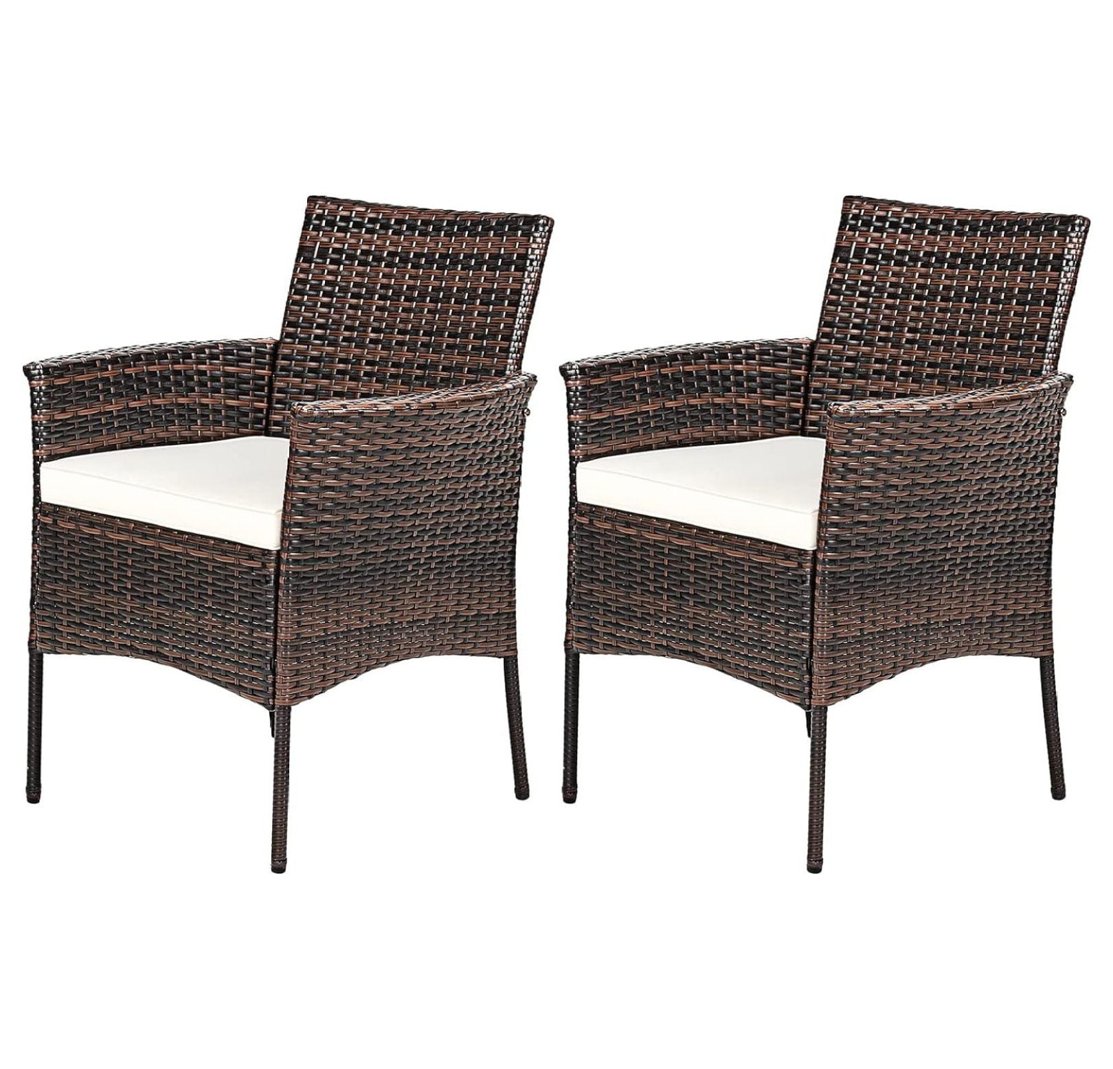 Brown Wicker Outdoor Dining Chairs with Cushions, Set of 2